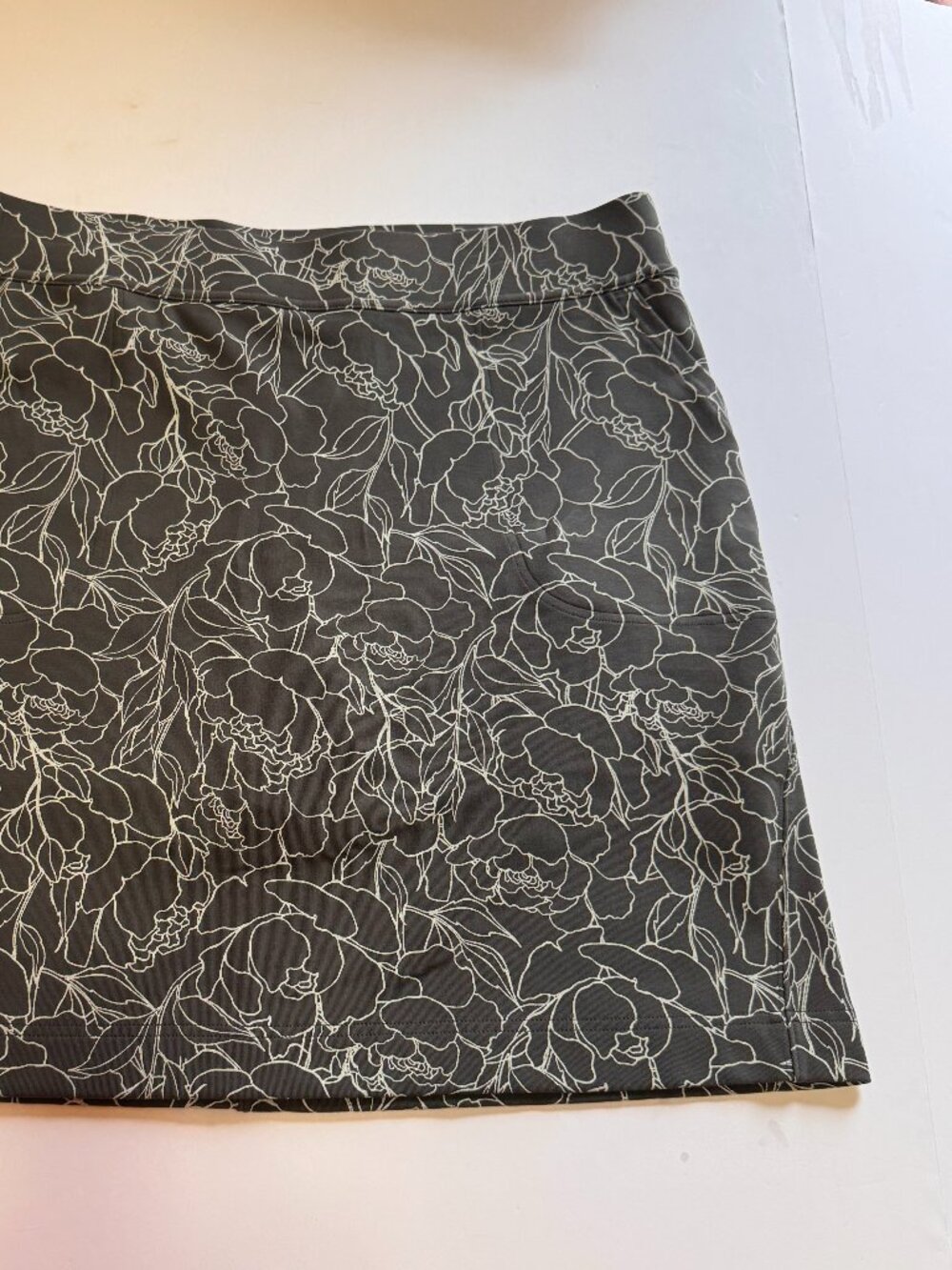 Duluth Trading NoGA Naturale Floral Skort Gray Large Cotton Pull On